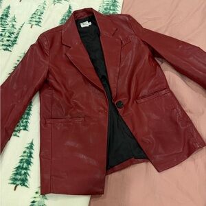 Prettylittlething red leather blazer